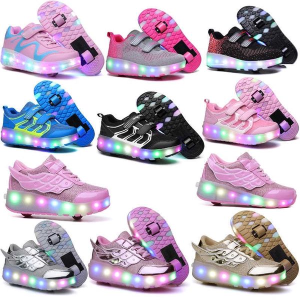 Deux roues baskets lumineuses Led lumière chaussures de patin à roulettes pour enfants enfants chaussures Led garçons filles chaussures s'allument avec des roues chaussure G1025