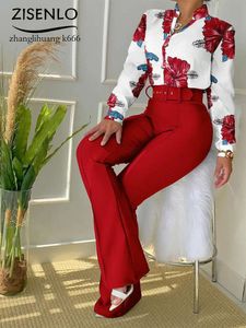 Deux pantalons de 2024 pièces pour femmes Top Femmes Casual Fashion Suit imprimé Shirt High Taist Sets Chic et Elegant Woman Set 230313