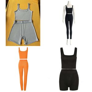 Deux pantalons de pièces pour femmes High Stretch Colomb Color Yoga Set Sans manchette Crop Top Short Gym Legging Tracks Clains Sportwear 2 230719 30719