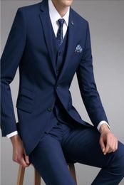 Twobutton Groom Wear Suites Groomsmen 2019 Blue Men039s Jacket de traje de negocios Pantalones Vest Men039s Suits para boda Groo4334570