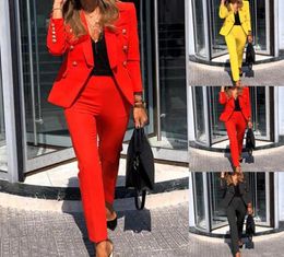 Deux pièces costume décontracté mode femmes couleur unie bouton à manches longues pantalon dames Business5943927