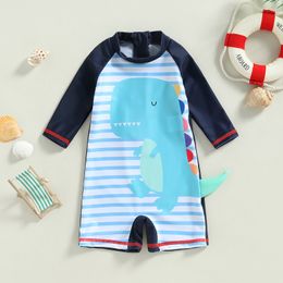 Deux pièces enfant enfants maillot de bain 34 manches col rond dessin animé dinosaure rayures imprimer été plage filles garçons maillots de bain 230628