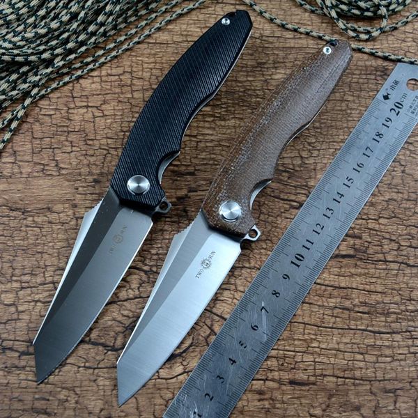 TWOSUN Flipper Fast Open Folding D2 Satin Blade G10 ou Linen Handle Survival Utility Gentleman Gift Pocket Knife Tools TS27238S