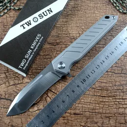 TWOSUN Flipper cuchillo plegable D2 hoja TC4 mango de titanio al aire libre Camping caza cuchillo de bolsillo de apertura rápida EDC herramientas TS360