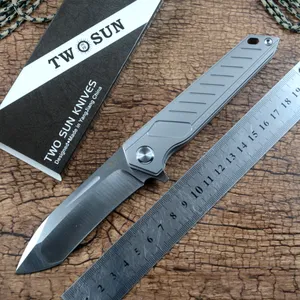 TWOSUN Flipper couteau pliant D2 lame TC4 poignée en titane Camping en plein air chasse couteau de poche ouverture rapide EDC outils TS360