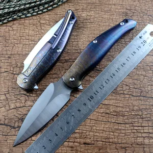 Twosun vouwpocket mes kleurrijke titanium handvat flipper d2 satijnen mes buiten camping jagen verzameld edc tool cadeau ts248