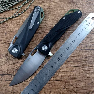 TWOSUN Couteau Pliant de Poche Combat D2 Lame Satin Roulement à Billes Rondelle Ouverture Rapide Noir G10 Poignée avec Trou de Longe EDC Outil Extérieur TS502