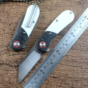 TWOSUN-cuchillo plegable TS204 M390, hoja satinada, rodamiento de bolas de cerámica, arandela, mango de fibra de carbono de titanio, EDC para exteriores