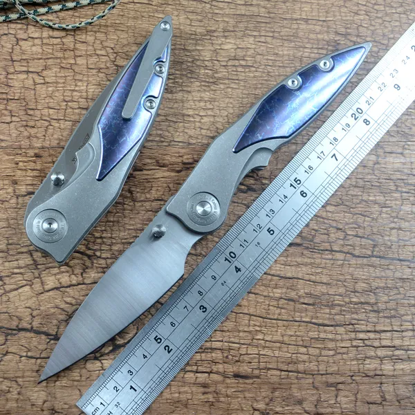 TWOSUN TS413 couteau de poche chasse en plein air pliant D2 lame en satin TC4 manche en titane coloré
