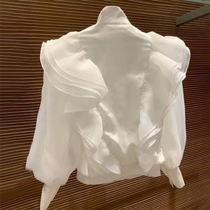 Twotwinstyle Casual patchwork ruche shirt vrouwelijke coltrui lantaarn lange mouw losse blouse voor vrouwen modekleding nieuw 201201