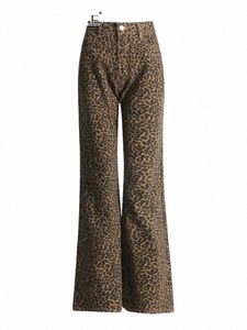 Twotwinstyle Colorblock Luipaard Casual Losse Denim Flare Broek Voor Vrouwen Hoge Taille Patchwork Butt Vintage Jeans Vrouwelijke Nieuwe z4iz #