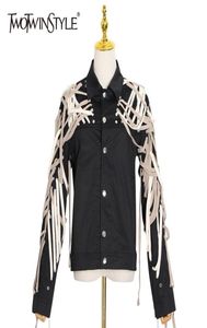 Twotwinstyle Cross Bandage Casual Jacket for Women Rapel Lange Mouw Lace Up Loose Black Coat Vrouw Fall Fashion Nieuw Tide 2011269680469