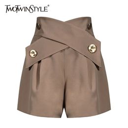 Twotwinstyle elegante patchwork dames shorts hoge taille asymteircal hit kleur losse korte broek voor vrouwelijke kleding mode 220527