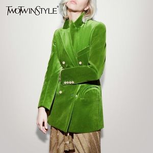 Deuxtwinstyle élégant blazer pour femmes crantée à manches longues à double boutonnage poche femme costumes vêtements automne mode nouveau 201201