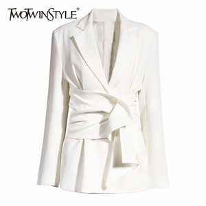 Deuxtwinstyle élégant blazer pour femme cranté à manches longues froncé à lacets slim blazers pour femme 2020 mode d'été nouveaux vêtements LJ201021