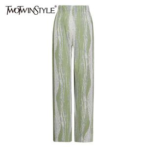 TWOTWINSTYLE Hit couleur large jambe pantalon pour femmes taille haute droite décontracté pleine longueur pantalon femme 2021 printemps mode Style Q0801