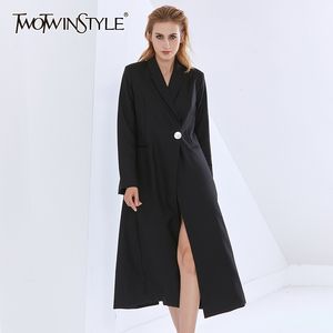 Twotwinstyle minimaliste noir blazer pour femmes crantée à manches longues décontracté plus taille blazers femme automne vêtements de mode 210517