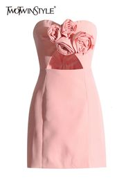 Twotwinstyle Robes florales épissées solides pour femmes Starplessles sans manches hautes creux de robe élégante Vêtements féminins 240411