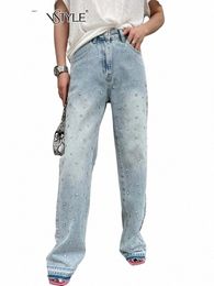 Twotwinstyle Spliced Diamds Jeans para mujeres de cintura alta Casual Temperamento suelto Otoño Jean Mujer Fi Estilo Ropa Nuevo d8GG #