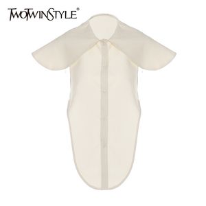 Deuxtwinstyle blanc chemise dos nu pour les femmes Peter Pan col à lacets Bowknot Blouse solide femme mode vêtements automne 210517