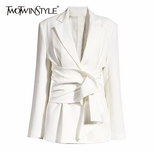 Twotyle Elegant Women's Blazer Notched à manches longues en lacet en lacets minces pour les vêtements de mode d'été féminins 211006