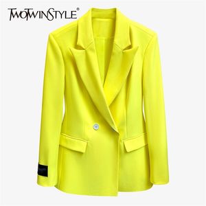 Deuxtyle minimaliste blazer pour femmes crantée à manches longues décontracté grande taille manteau femme mode vêtements automne 211006