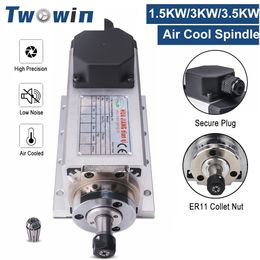 Twowin Air Cooled CNC Spindle Motor 1,5 kW 3KW 3,5 kW 110V/220V Square ER11 Luchtkoelfrezen Laterij spindel voor houtbewerking