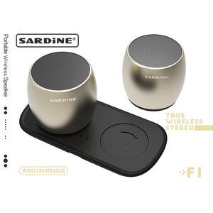 TWS Aluminium Bluetooth Luidsprekers Sardine F1 Subwoofer Metalen Kolom Bass Luidspreker Dock Opladen voor iPhone Hands-Free Mic Draagbare Luidspreker