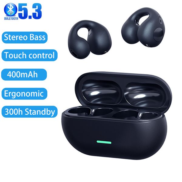 Auriculares inalámbricos TWS con Bluetooth 5,3, cascos de conducción ósea con Clip T75, auriculares con cancelación de ruido y música, auriculares deportivos para videojuegos con llamada HD