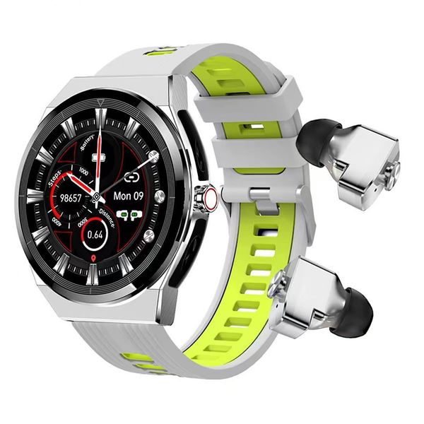 TWS Auricular Bluetooth Relojes inteligentes 2 en 1 Monitor de presión arterial de frecuencia cardíaca Deporte Smartwatch Fitness Reloj BT Pulsera impermeable Pulseras