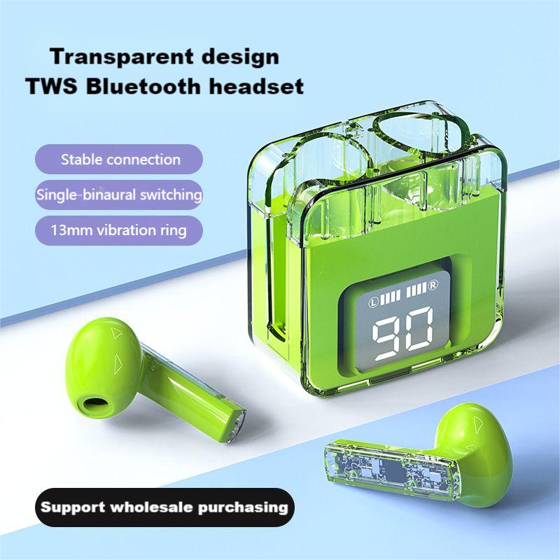 TWS Auriculares Bluetooth Modelo M97 Auricular inalámbrico Carcasa transparente Auricular intrauditivo Pantalla LED Dos auriculares con micrófono incorporado Auriculares de alta calidad