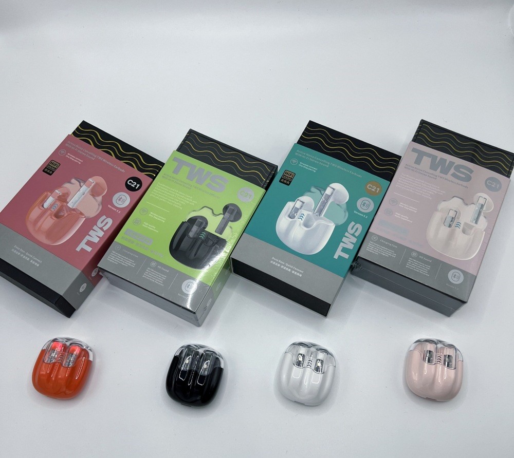 TWS C21 Kristal Taşınabilir Ekran Mini Kablosuz Kulaklıklar Oyun Kulaklıkları Kulak Kulaklık