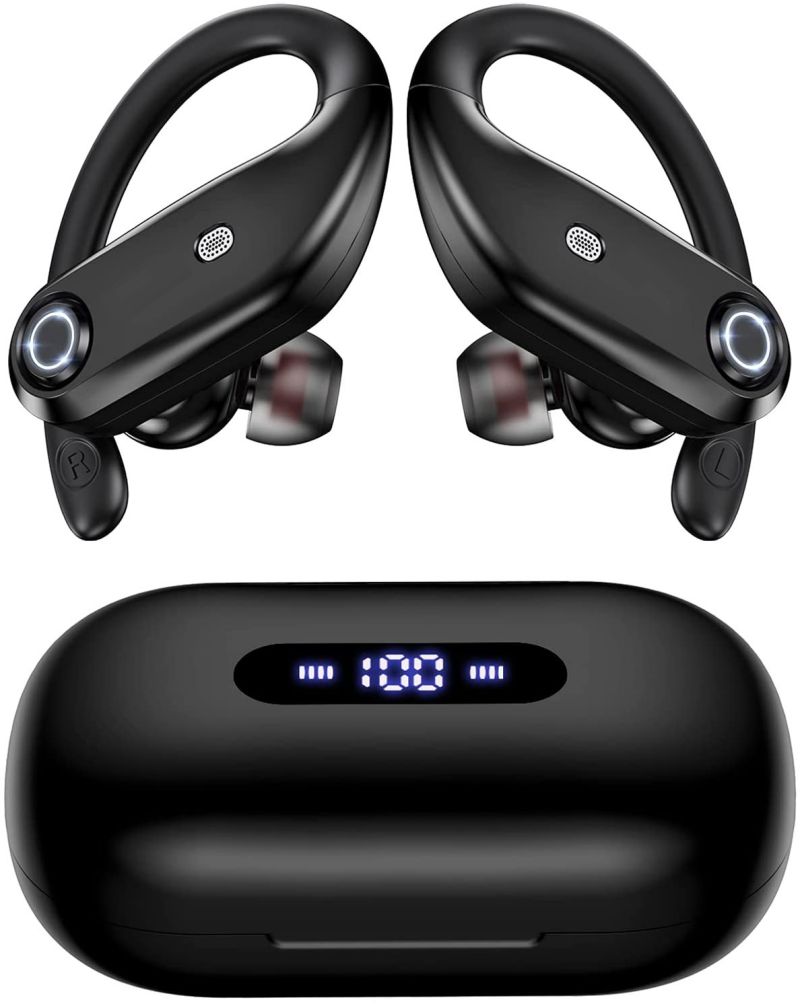 Écouteurs Bluetooth Tws 4 micros Appel clair 100 heures de lecture avec étui de chargement sans fil 2200 mAh Écouteurs sans fil sur l'oreille pour le sport, la course à pied et les jeux