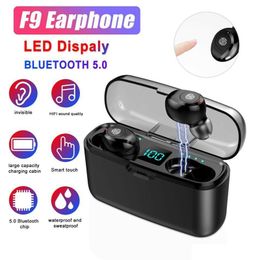 TWS F9 Bluetooth Oortelefoon V5.0 Stereo Draadloze Headset Sport Waterdichte Oortelefoon Mini Touch Control Ruis Annuleren