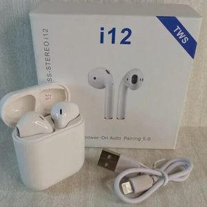 Écouteurs sans fil TWS i12 Écouteurs Bluetooth pour iPhone/Android Écouteurs Bluetooth intra-auriculaires doubles blancs Microphone sans fil Écouteurs étanches de sport