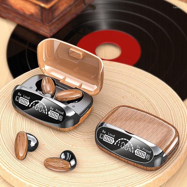 Auriculares inalámbricos de grano de madera TWS Bluetooth 5.2 Auriculares de música estéreo impermeable en el oído