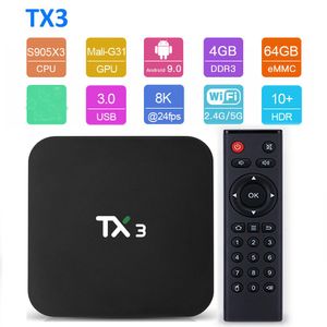 TX3 Android 9.0 TV Box Quad Core Core Amlogic S905X3 4 Go RAM 32 Go 64 Go ROM Prise en charge 2.4g 5G Dual Band WiFi DLNA BT