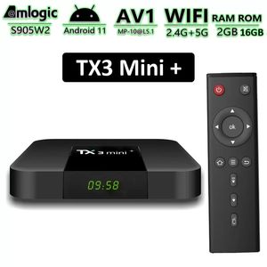 TX3 Mini+ Android TV Box Amlogic S905W2 2 Go 16 Go Smart TVbox prend en charge le lecteur multimédia Wifi BT double bande 2,4 G/5 G avec Disply TX3 Mini Plus Android11