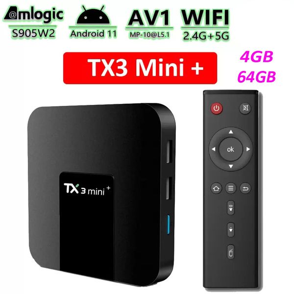 TX3 Mini Plus Android 11 TV Box 4 Go de RAM 64 Go Amlogic S905W2 2.4G/5G Dual Wifi 4K 60fps LAN 100M Set Top Box