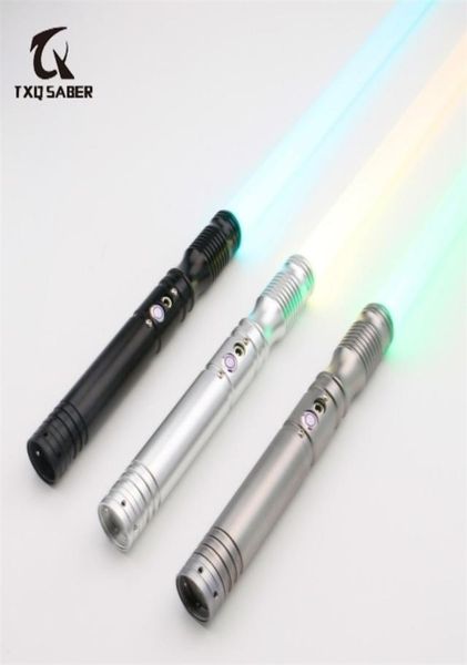 Txqsaber duel lourd foc métal hilt rvb laser sabre fx force 12 couleur 10 soundfonts blaster verrouillage léger laser sword xmas jouet 2207004148