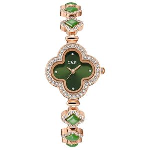 Ty_Womens trébol de cuatro hojas de la suerte luz de lujo pulsera de ágata verde reloj de cuarzo resistente al agua relojes de pulsera regalos