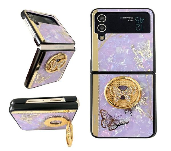 Tybomb Flip4 Luxe Fleur Papillon Étuis Pour Samsung Galaxy Z Flip 4 3 ZFlip4 Flip3 Dur PC TPU Bling Diamant Strass 360 Fin8352130