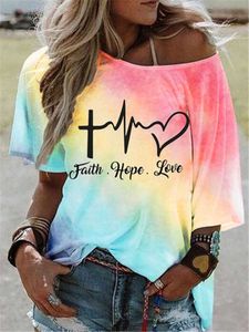 Tye Dye Tshirt Femmes Faith Hope Love Graphic Tee Femme Vêtements Été Esthétique Streetwear Chemise Adolescents Manches Courtes Casual Tops X0628