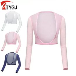 Tygj Summer mince usure de golf pour les femmes à l'intérieur des manches longues Protection UV Fotage de la soie de glace Outdshawl Gants Top Golf Vêtements 240417