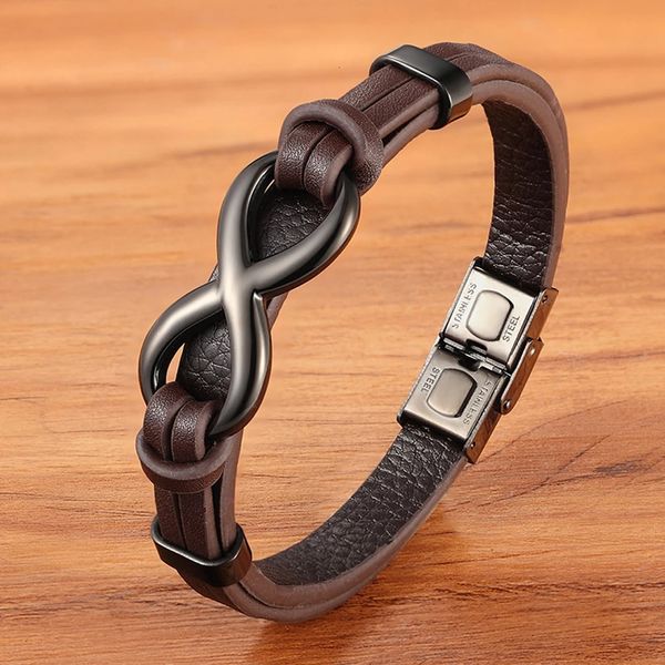 TYO Luxury Genuine Leather Infinity Símbolo para hombres Pulsera de acero inoxidable Bebas de brazaletes Drop de joyas al por mayor 240417