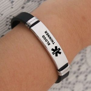 Type 2 roestvrijstalen leven ster Siliconen armband waarschuwing armbanden Pulseras Emergency Eirst Aid Health Monitoring Laser gegraveerd