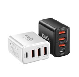 Tipo-c 4 USB QC 3.0 PD 20W 40W para cargadores rápidos multifuncionales para teléfonos móviles ENCHUFE DE LA UE DE EE. UU.