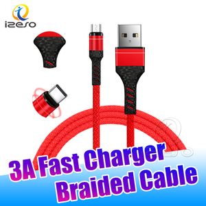 Câble de chargement rapide USB C 3A, synchronisation des données, cordon de charge rapide, câbles tressés en Nylon pour iPhone 15 Samsung S24 téléphones Android izeso