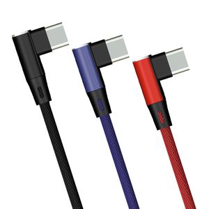 Câbles de type C 1m Câble micro USB à 90 degrés Cordons de chargement rapide Ligne de charge de synchronisation de données tressée pour téléphones Samsung Xiaomi Android