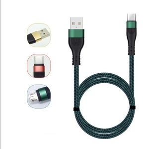 Nylon gevlochten kabels Meerdere kleuren Type C Micro USB-datakabel 2.4A snellaadsnoer voor Samsung Xiaomi Huawei-telefoons